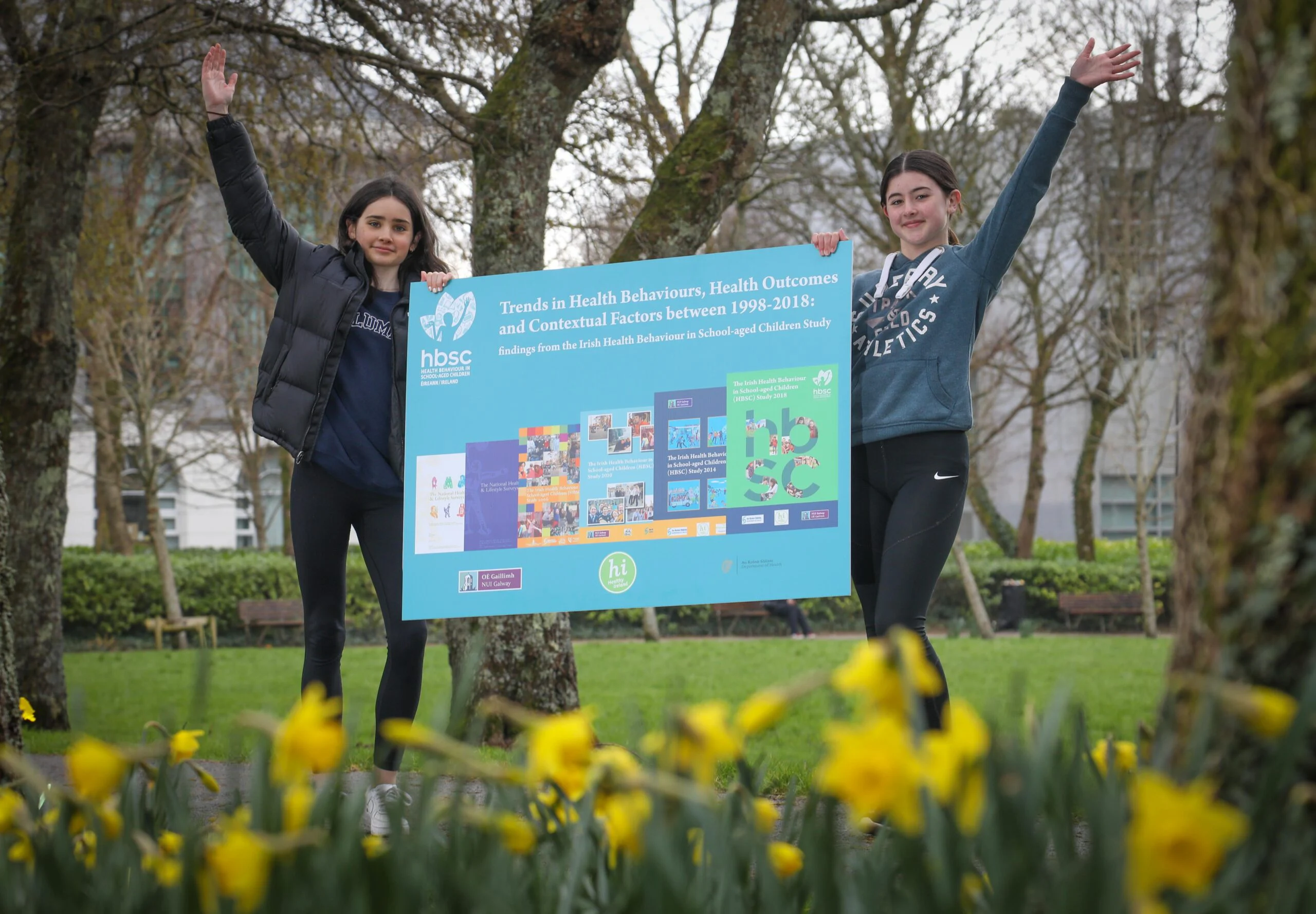Aislinn O’Byrne (left), aged 13, Gabrielle O’Byrne, aged 11, at NUI Galway for launch of HBSC Trends Report